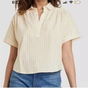 Universal Thread Women's cropped cotton Top in Soft Yellow Stripes